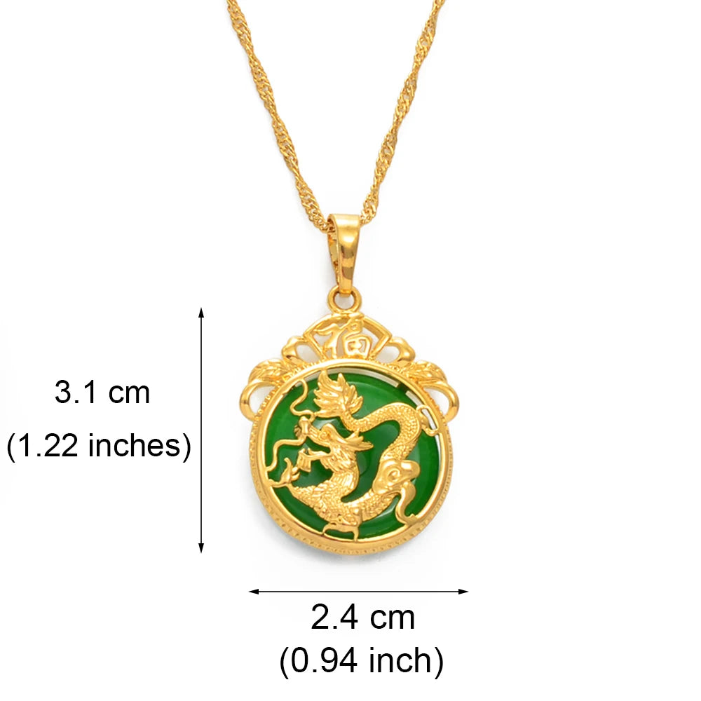 Anniyo Green Stone Dragon Pendant Necklace - Image 2