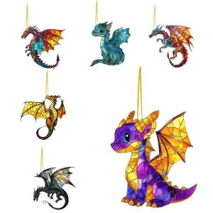 Fantasy Dragon Sun Catcher – Stained Acrylic Pendant for Windows & Car Interior Décor