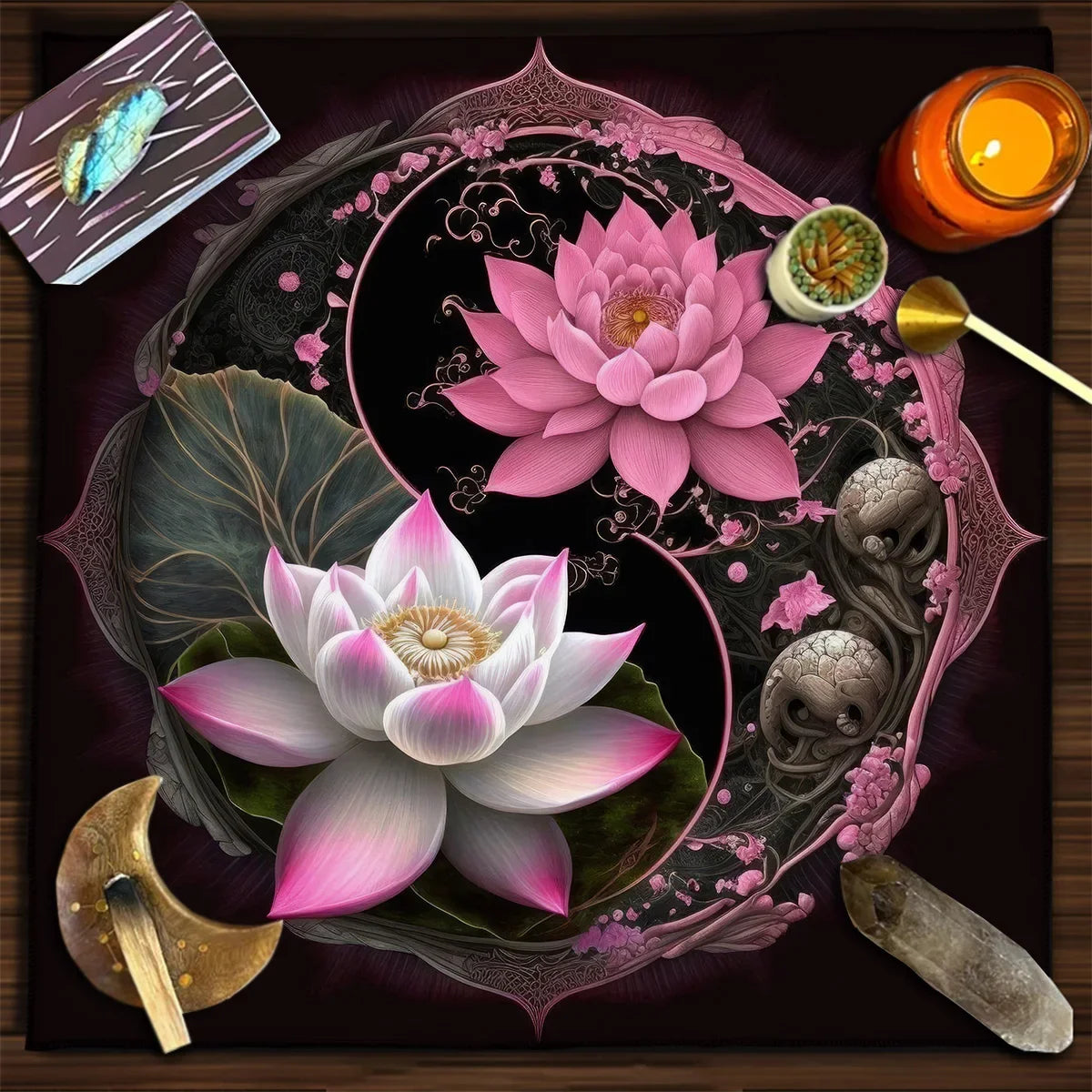 Chinese Dragon Tarot Card Tablecloth Tapestry – Black Moon & Starry Sky Dragons Wicca Altar Cloth - Image 5