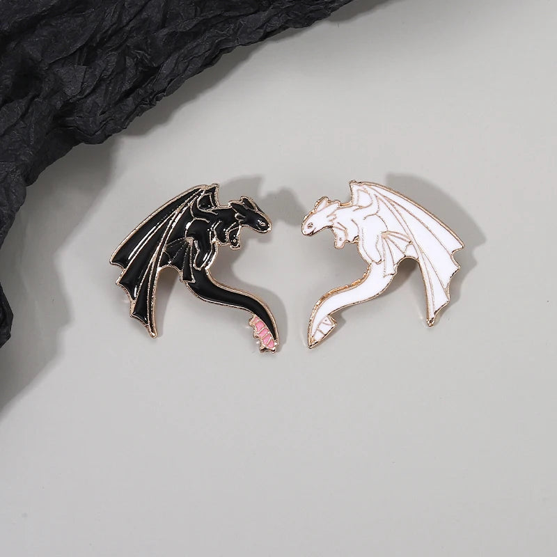 Black & White Pterosaur Enamel Pins – Cartoon Dragon Brooches for Kids & Friends - Image 5