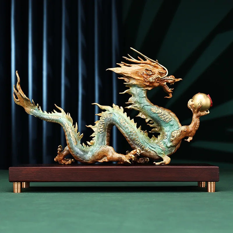 Copper Brass China Dragon Statue – Large Feng Shui Sculpture for Living Room & Office Decor (31cm / 49cm / 62cm) - Image 4