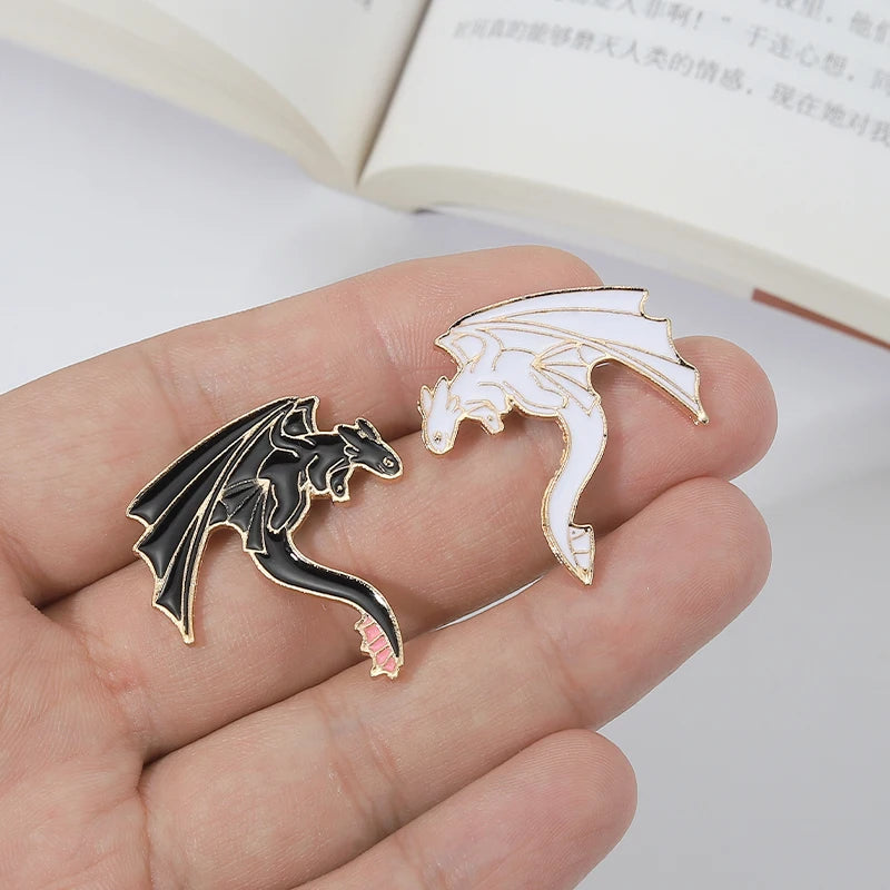 Black & White Pterosaur Enamel Pins – Cartoon Dragon Brooches for Kids & Friends - Image 3