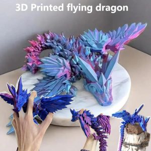 1 PC 3D Printed Crystal Flying Dragon – Winged Joint Movable Divine Dragon Ornament (20cm/45cm)