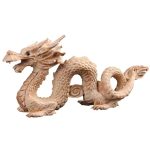 Feng Shui Carved Natural Wood Dragon Statue – Lucky 2024 New Year Decoration