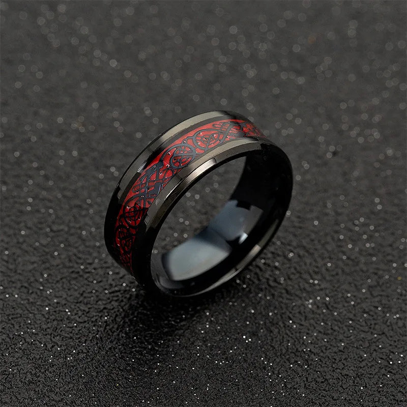 Classic 8mm Black Tungsten Celtic Dragon Ring – Men’s Stainless Steel Wedding Band with Red Carbon Fiber Inlay - Image 11