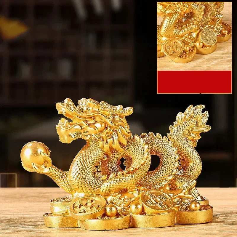 Chinese Auspicious Money Dragon Statuette – Resin Feng Shui Sculpture for Home & Office Decoration - Image 4
