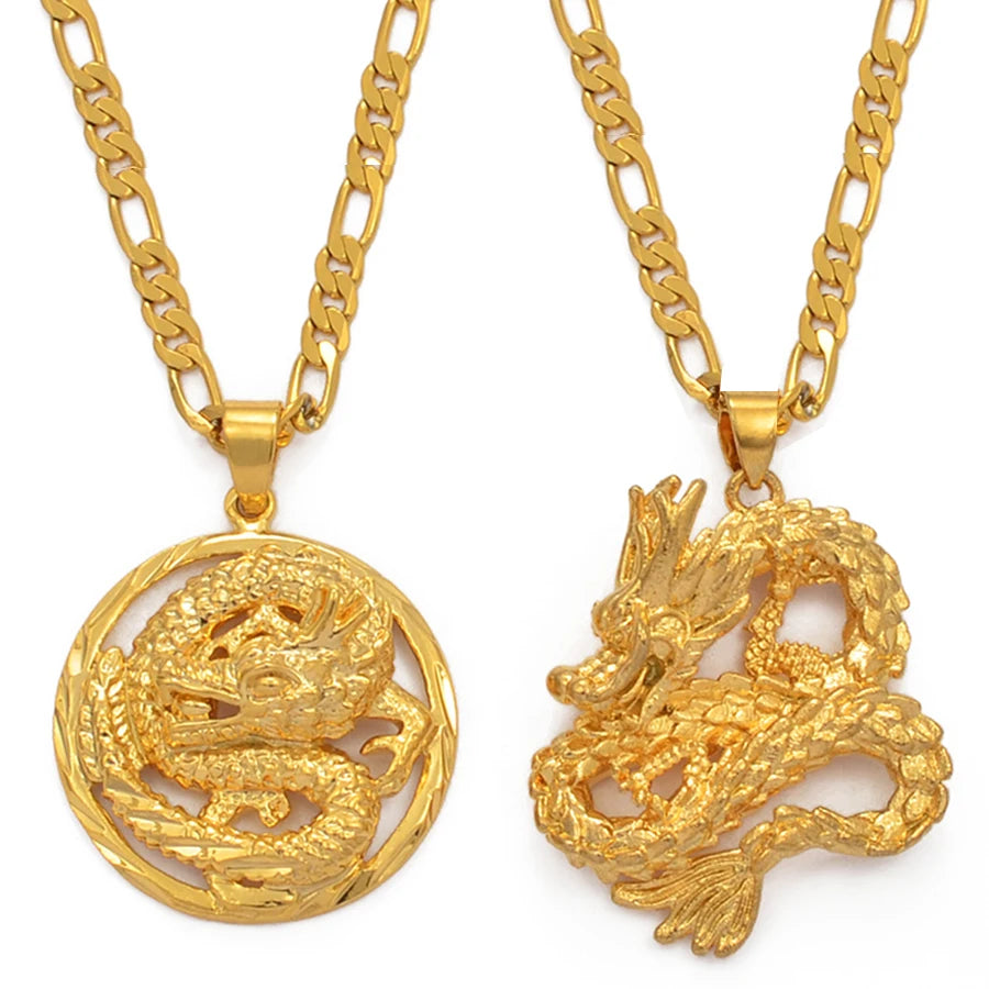 Anniyo Gold-Plated Dragon Pendant Necklace