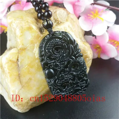 Certified Natural Black Green Jade Dragon Pendant - Image 4