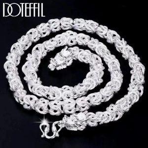 DOTEFFIL Solid 925 Sterling Silver Dragon Necklace – 8mm Round Faucet Chain for Men (60cm)