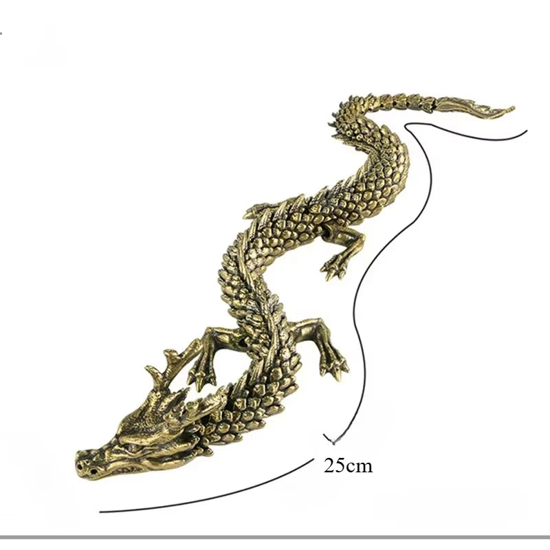 3D Dragon Statue Ornament – Movable Jointed Body in Ancient Copper Finish | Desktop Brass Craft for Home & Office Decoration - Image 3