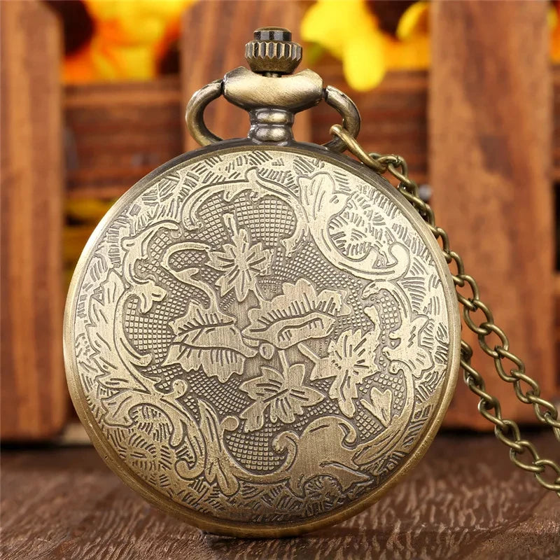 Classic Vintage Pocket Watch – Hollow Carved Chinese Dragon with Roman Numerals Dial Necklace Gift - Image 6