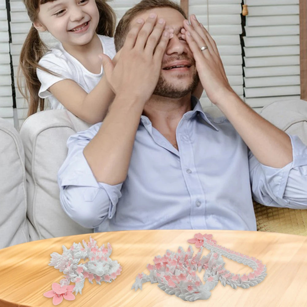 3D Printed Crystal Articulated Dragon – Cherry Blossom Dragon Fidget Toy & Home Office Decor - Image 4